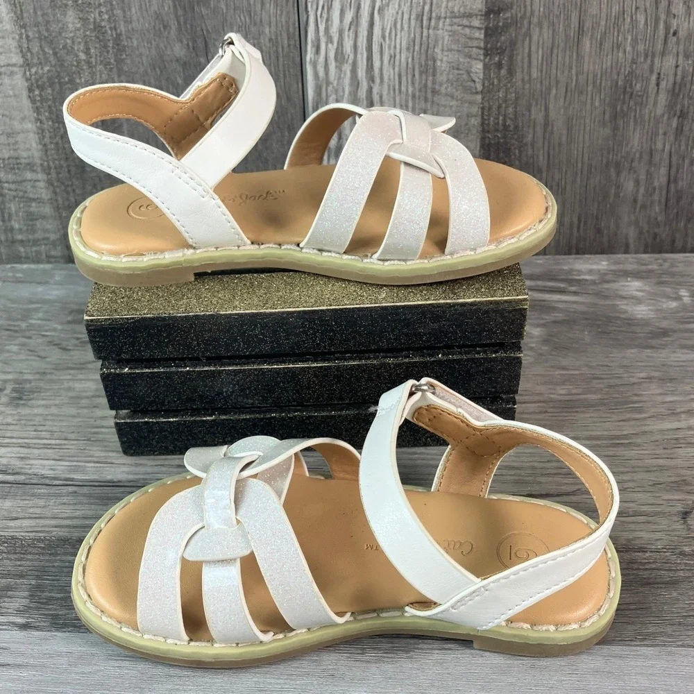 Cat & Jack Giulia Palai Toddler Girls White Sandals Bundle Size 6 Glitter Floral